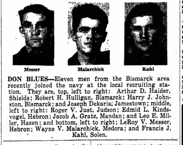 Kahl, Francis J--The Bismarck Tribune (Bismarck, ND) 12 Jan 1946